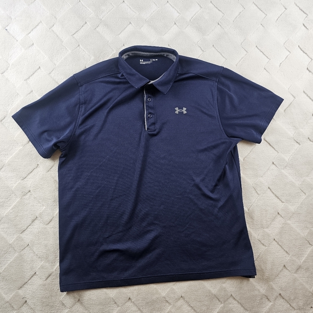Under Armour Loose Fit Polo Shirt Mens Extra Large Navy Blue Performance Stretc